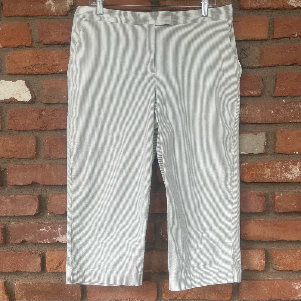 Seersucker Micro-striped Green and White Capris Size 14 Summer Breezy Casual - Picture 2 of 8